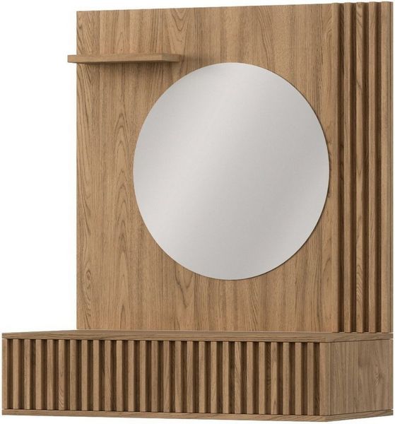 MOEBLO Schminktisch Entia (Eiche Artisan mit Lamellen mit Schublade mit Spiegel, Frisiertisch, Schminktisch, Kosmetiktisch, Spiegel), (HxTxB):100x40x85 cm