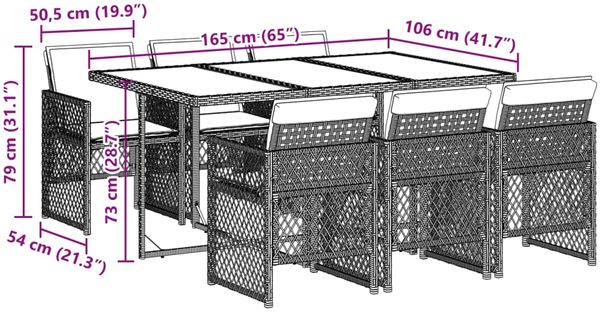 vidaXL 7-tlg. Garten-Essgruppe mit Kissen Schwarz Poly Rattan 3210727 Bild 9