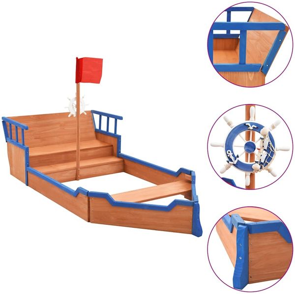 vidaXL Piratenschiff Sandkasten, Tannenholz natur, 94,5 x 190 x 101 cm