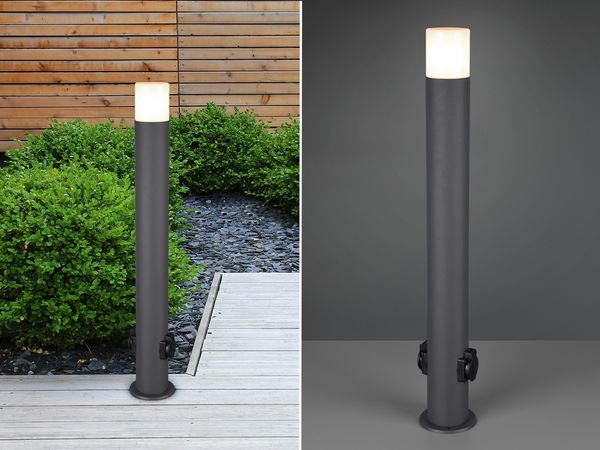 Wegeleuchte HOOSIC mit 2 Steckdosen, Aluminium Anthrazit E27, Höhe 80cm