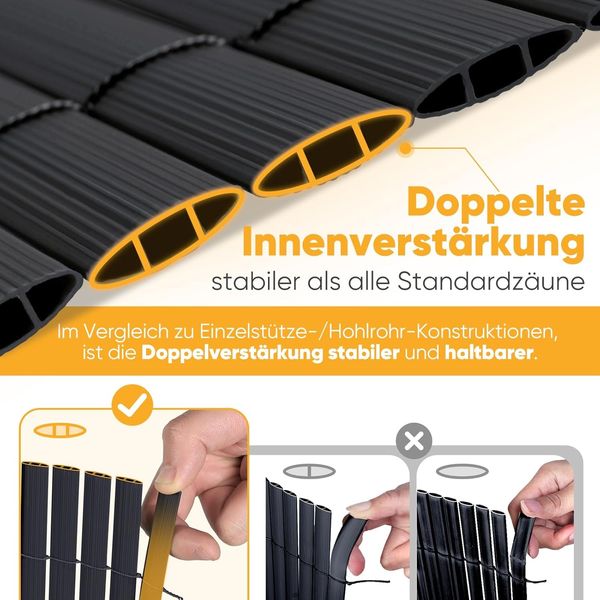 PVC Sichtschutzmatte Balkon Sichtschutz Doppelte Verstärkung Sichtschutzzaun Ohne Bohren Anthrazit, 80x500 cm Bild 2
