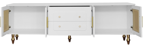 Lowboard, TV-Möbel im Retro-Stil: goldene Griffe,177×38×55.5 cm, Weiß,modernes Design, viel Stauraum Bild 3