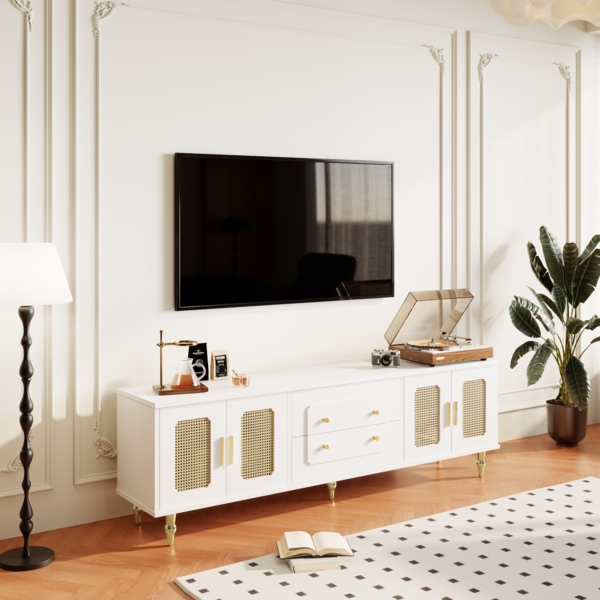 Lowboard, TV-Möbel im Retro-Stil: goldene Griffe,177×38×55.5 cm, Weiß,modernes Design, viel Stauraum Bild 7