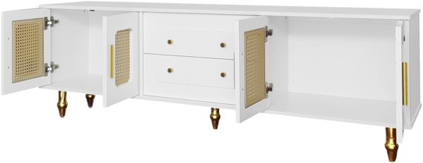 Lowboard, TV-Möbel im Retro-Stil: goldene Griffe,177×38×55.5 cm, Weiß,modernes Design, viel Stauraum Bild 2