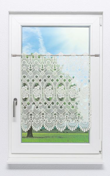 Scheibengardine Plauener Spitze - Blumenspitze #1W (BxH) 241,5cm x 65cm beige