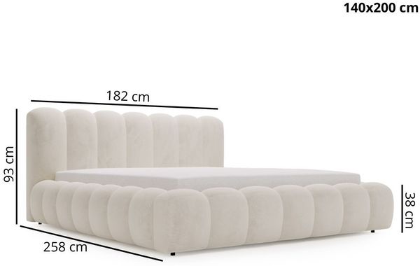 GRAINGOLD Averia Polsterbett 140x200, Doppelbett mit Kopfteil, Bettkasten, Velour-Stoff, Beige Bild 8