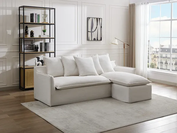 Vente-unique - PENIOLA Sofa StoffStoff BeigeWeiß - B 165 cm x H 97 cm x L 260 cm