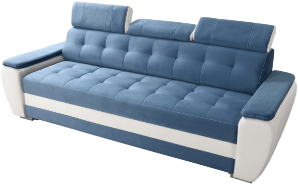 robin Schlafsofa Ausziehcouch Diana Bettsofa mit Schlaffunktion Verstellbar blue+white (H 90 x T 95 x B 230 cm)