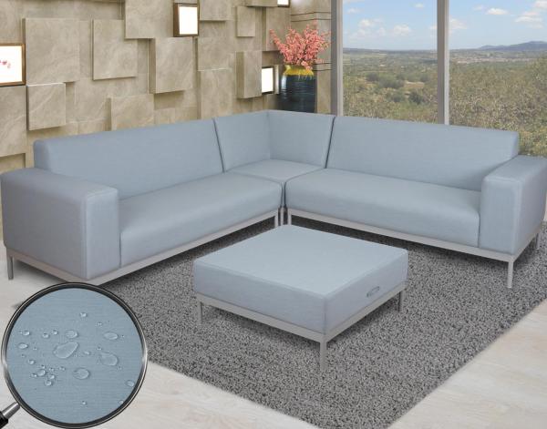 Ecksofa HWC-C47, Sofa Loungesofa Couch, Stoff/Textil Indoor wasserabweisend 245cm ~ blau ohne Ablage