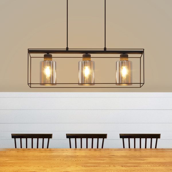 ZMH Pendelleuchte Esstisch Hängelampe Vintage - Rauchschwarz Glas Hängeleuchte 3 Flammig E27 Esstischlampe Hängend Metall Retro Esszimmerlampe Industrial für Esszimmer küche (ohne Leuchtmittel)