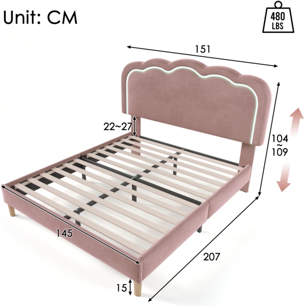 Polsterbett 140x200 cm aus Samt mit LED-Beleuchtung und verstellbarem Kopfteil Bild 6