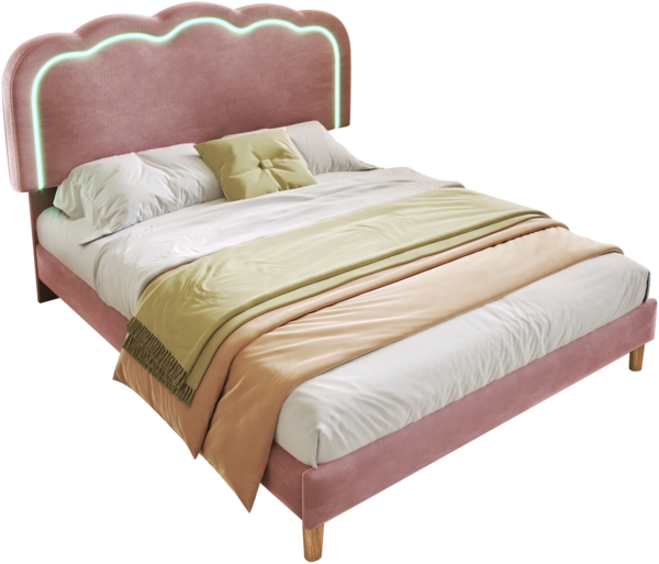 Polsterbett 140x200 cm aus Samt mit LED-Beleuchtung und verstellbarem Kopfteil Bild 7