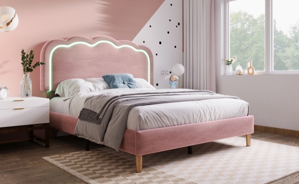 Polsterbett 140x200 cm aus Samt mit LED-Beleuchtung und verstellbarem Kopfteil Bild 4