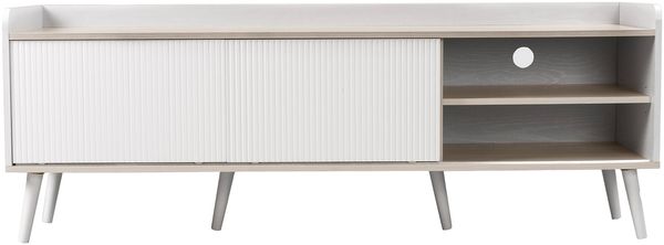 TV-Lowboard mit Schiebetüren & 2 Schubladen, 160x40x58 cm, Weiß/Holzfarben Bild 3