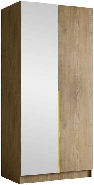 Drehtürenschrank Borton II, Kleiderschrank mit 2 Türen, Frontspiegel (Farbe: Eiche Cremona / Eiche Cremona + Gold)