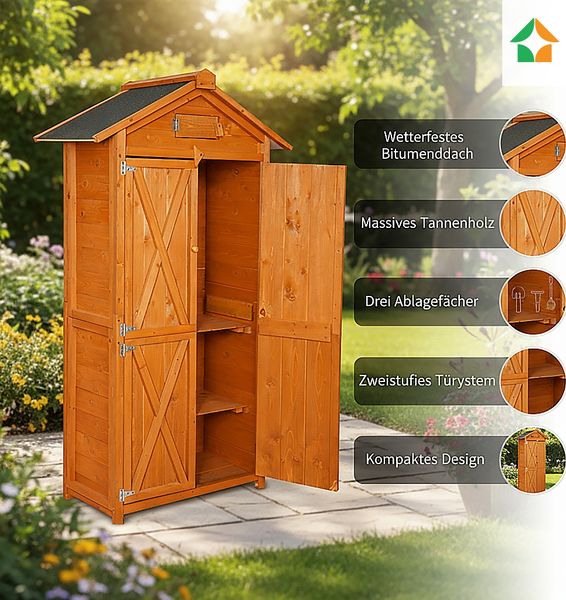 Werkzeugschrank aus Holz, ca. 88 x 45,5 x 168 cm, braun