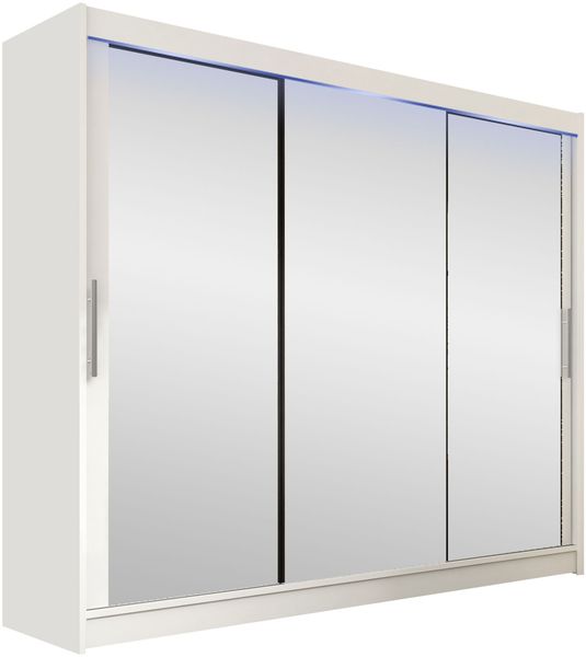 Kleiderschrank Aston III (Farbe: Weiß / Spiegel, mit RGB LED Beleuchtung)