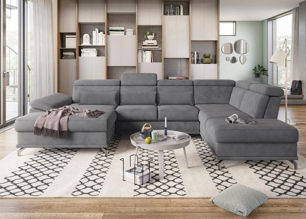 sit&more Wohnlandschaft Cabrio U-Form, B: 359 cm, mit Sitztiefen-, Arm- & Kopfteilverstellung, 3 Nierenkissen, Federkern, optional Bettfunktion und Stauraum