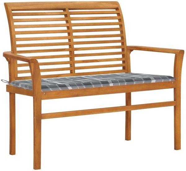 vidaXL Gartenbank Graue Karomuster-Auflage 112 cm Massivholz Teak 3062663