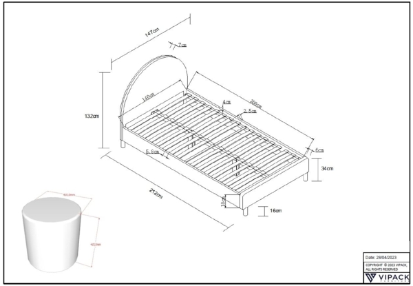 Polsterbett mit Hocker Karlotta 147x212x132 Holzwerkstoff Weiß Bild 3