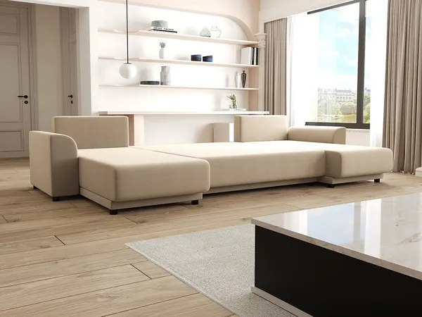 Vente-unique - NESSARO Sofa Stoff Beige - B 149 cm x H 80 cm x L 311 cm