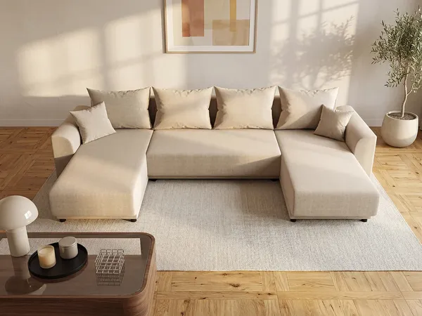 Vente-unique - NESSARO Sofa Stoff Beige - B 149 cm x H 80 cm x L 311 cm