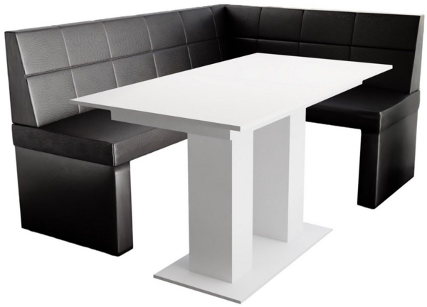 Eckbankgruppe 168x128 cm BLAKE L Kunstleder Schwarz / Esstisch DANTE Weiß matt