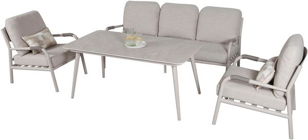 KONIFERA Gartenlounge-Set Fernando, (Set, 14-tlg, 1x 3er Bank, 2x Sessel, 4x Sitzauflagen, 5x Rückenauflagen, 1x Tisch), bestehend aus 2 Sesseln, 1 Sofa, 1 Tisch und Sitzauflagen