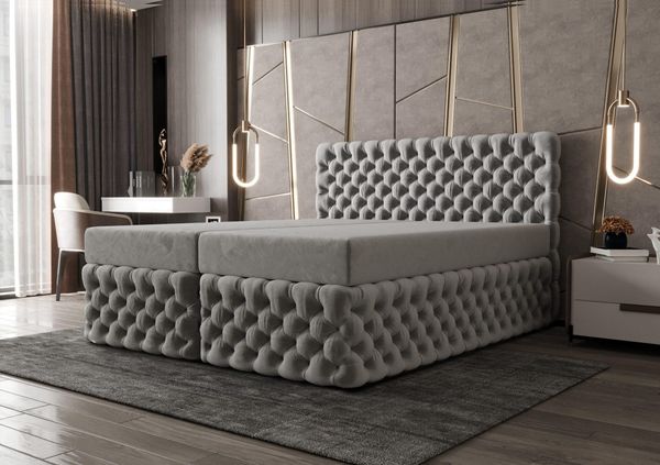 B&B Home 'Figo III' Boxspringbett mit Bettkasten, Samt, Grau, 180x200 cm