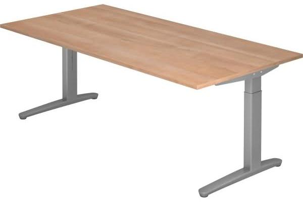 'XB2E' Schreibtisch C-Fuß 200x100 cm Nussbaum Silber