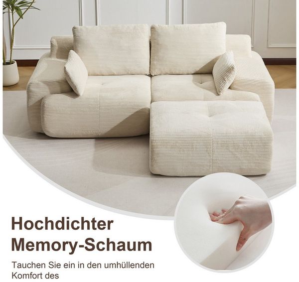 Leawin Sofa 2-Sitzer Sofa ohne Montage, Cordstoff, ergonomisch & platzsparend, Modulares Sofa mit 32D Polsterung für Wohnzimmer & kleine Räume
