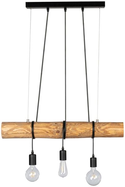 Pendelleuchte, Holz Metall, schwarz, Höhe anpassbar, H 140cm