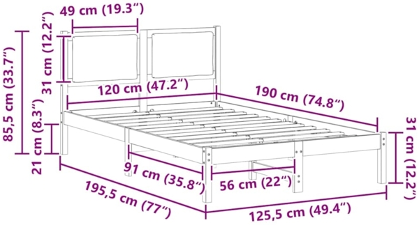 vidaXL Bettrahmen Dunkelgrau 120 x 190 cm Massives Kiefernholz 878135 Bild 10