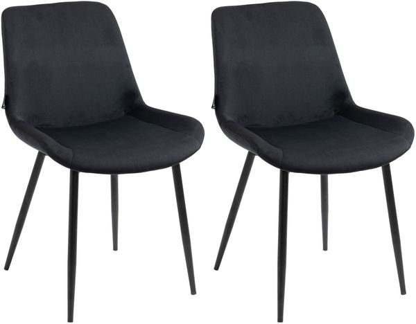 CLP 2er Set Esszimmerstühle Victoria Samt-Bezug,schwarz