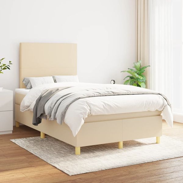 vidaXL Polsterbett mit Matratze Creme 120x200 cm Stoff, Härtegrad: H2 [3142166]