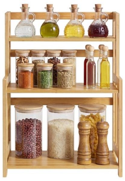 SONGMICS Gewürzregal mit 3 Ebenen, Küchenregal, für Arbeitsplatte, Küche, beige
