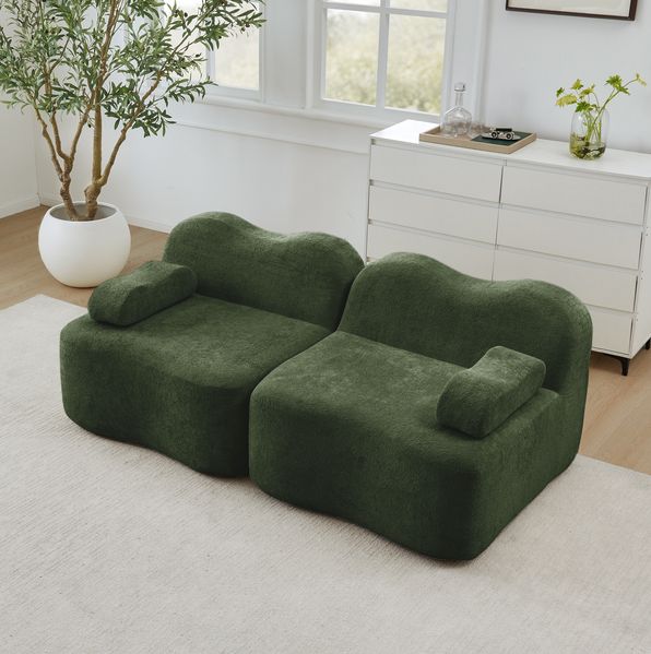 2-Sitzer Sofa 70cm×192cm×98cm modular aus Samt in Grün – rahmenloses Wohnzimmersofa ohne Montage