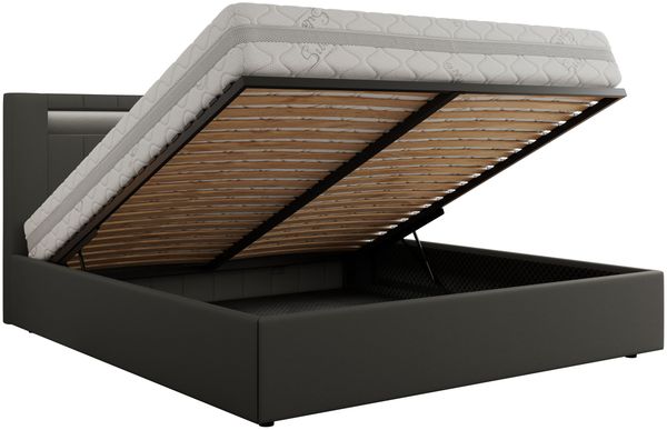 Polsterbett GOLD 5 CLASSIC 180 x 200 cm mit LED-Beleuchtung & Bettkasten, Doppelbett inkl. Lattenrost, Metall-Lift-System & Stauraum - Grau Kunstleder Bild 6