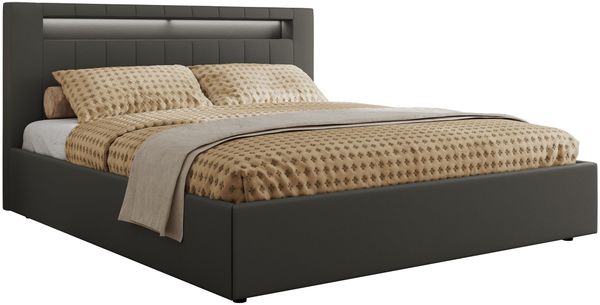 Polsterbett GOLD 5 CLASSIC 180 x 200 cm mit LED-Beleuchtung & Bettkasten, Doppelbett inkl. Lattenrost, Metall-Lift-System & Stauraum - Grau Kunstleder Bild 5
