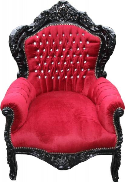 Casa Padrino Barock Sessel "King" Bordeaux/Schwarz mit Bling Bling Glitzersteinen