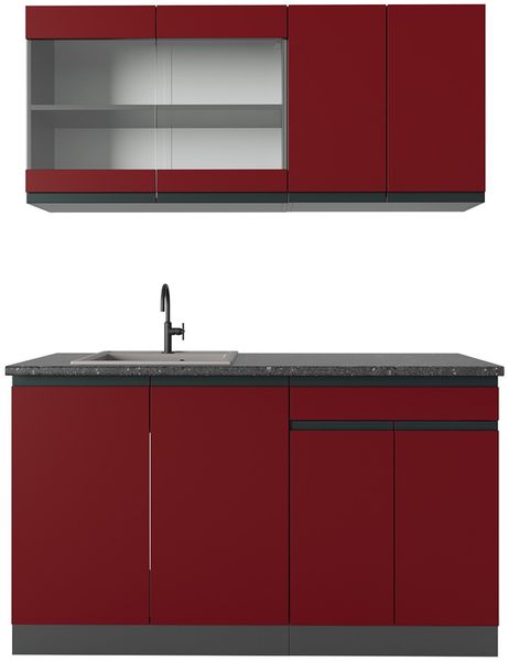 Singleküche R-Line Rot/Anthrazit 140 cm J-Shape Vicco