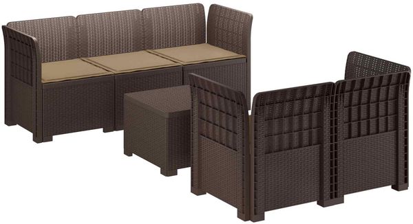 vidaXL 5-Sitzer Gartensofa mit Kissen Rattan-Look PP Braun 3443896