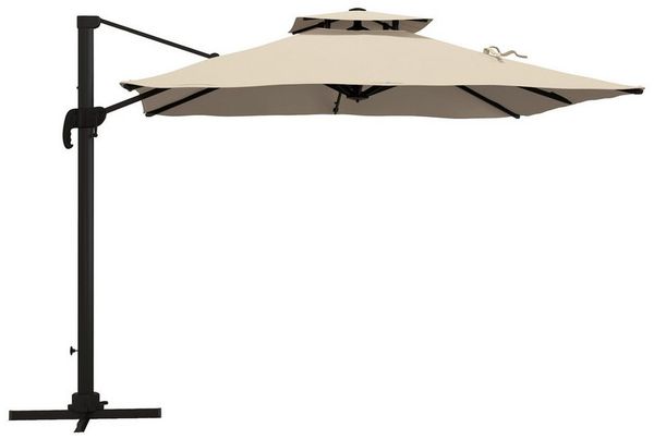 Outsunny Ampelschirm Sonnenschirm 360 grad schwenkbar, LxB: 294x294 cm, Gartenschirm, Terrassenschirm, für Balkon Alu Khaki