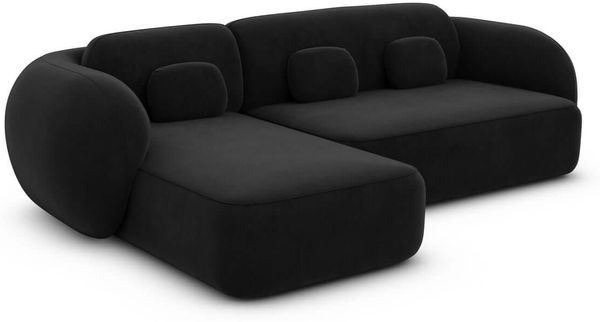 Ecksofa Altea L Form aus Samtstoff - Samtstoff - schwarz - Links