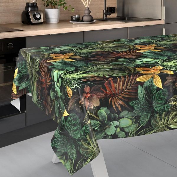 ANRO Tischdecke Tropika abwaschbar Wachstuch pflegeleicht wasserabweisend (Einzelstück 1-tlg), Schmutzabweisend Blätter Braun Breite 140cm Gartentischdecke