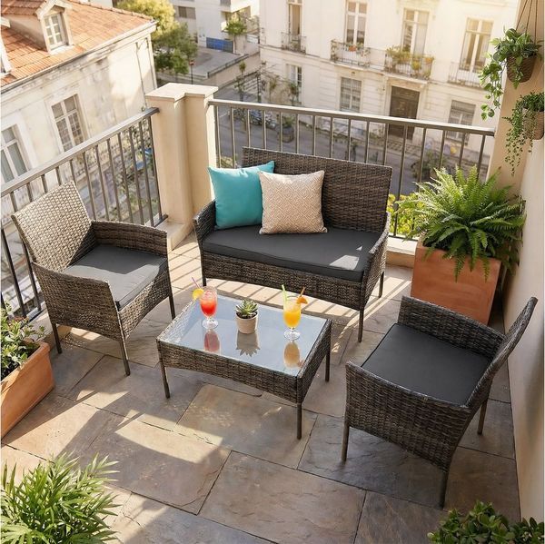 oyajia Gartenlounge-Set Polyrattan Sitzgruppe für 4 Personen mit Tisch, (Rattan-Möbel, Garten-Lounge, Outdoor-Sitzmöbel), 1x2er Sofa, 2 Sessel, Tisch 40x71x41 cm