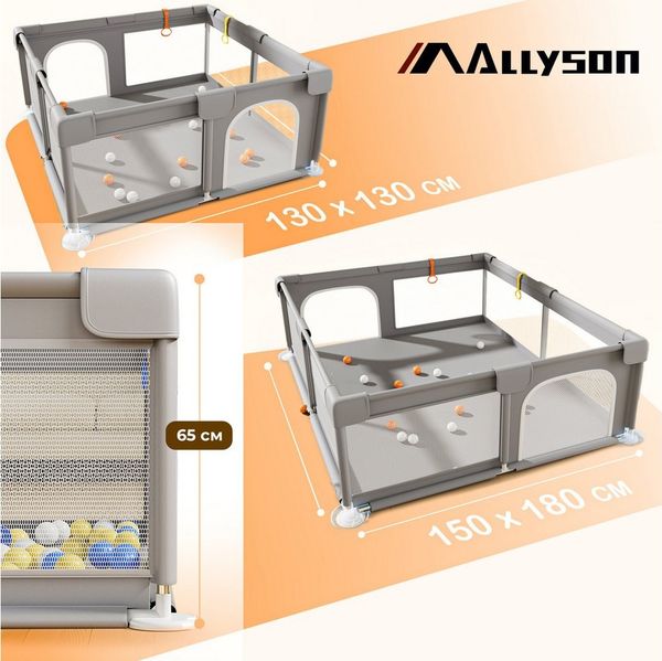 Allyson Laufgitter Laufstall Baby mit Matte, Baby Playpen Kinderlaufstall, Saugnäpfe & Stahlrahmen Inkl. 20 Spielbällen, Matte & 2 Haltegriffen