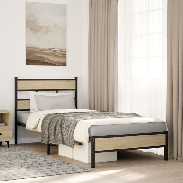 vidaXL Bettgestell ohne Matratze Sonoma-Eiche 75x190 cm Holzwerkstoff 4017244