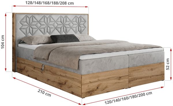 Boxspringbett mit Kopfteil und Topper, Polsterbett - NESSI - 180 x 200 cm - Hellgrau Velvet - H4 - Topper T25 Bild 5