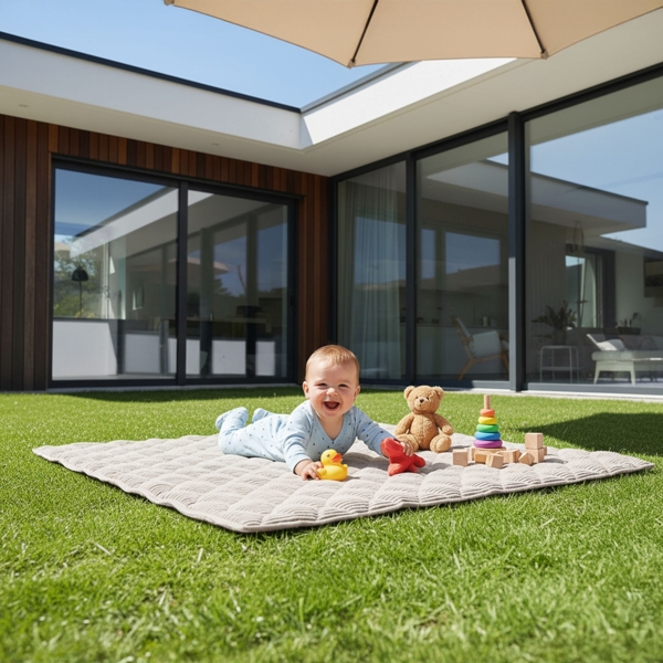 Sanosoft® Soft-Cord Krabbeldecke - rutsch- & wasserfest - Öko Tex & Made in Germany Natur 130x150cm Bild 5